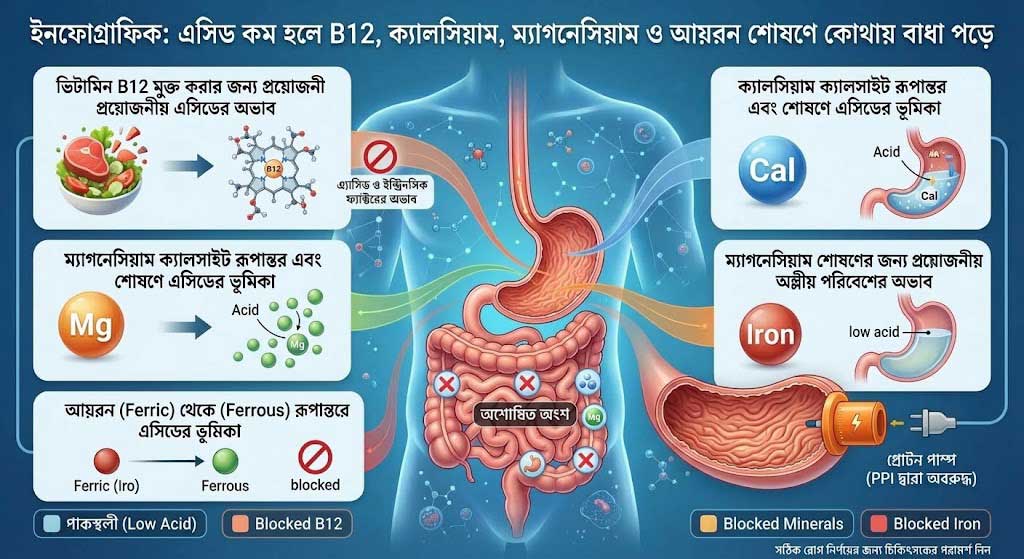 গ্যাস্ট্রিকের ওষুধে ভিটামিন B12, ক্যালসিয়াম ও ম্যাগনেসিয়ামের ঘাটতি
